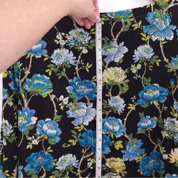 J. Jill Floral Blouse Tie Sleeve Textured Rayon Top Black Blue Career Work Large - Picture 10 of 12